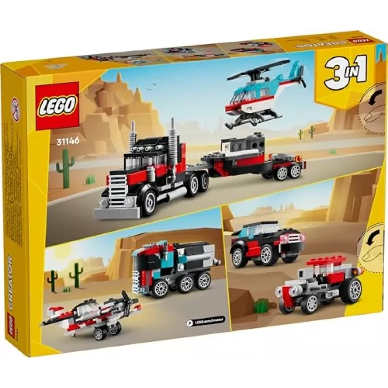 LEGO Creator 2-in-1 Pritschenwagen mit Hubschrauber Set 31146, umbaubares Modell für Kinder