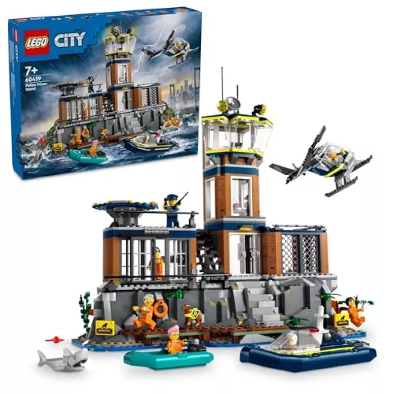 LEGO City Baukasten Polizeistation Gefängnisinsel 60419 — 980 Teile, 7 Minifiguren, 370×400×160 mm