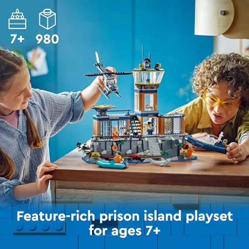 LEGO City Baukasten Polizeistation Gefängnisinsel 60419 — 980 Teile, 7 Minifiguren, 370×400×160 mm