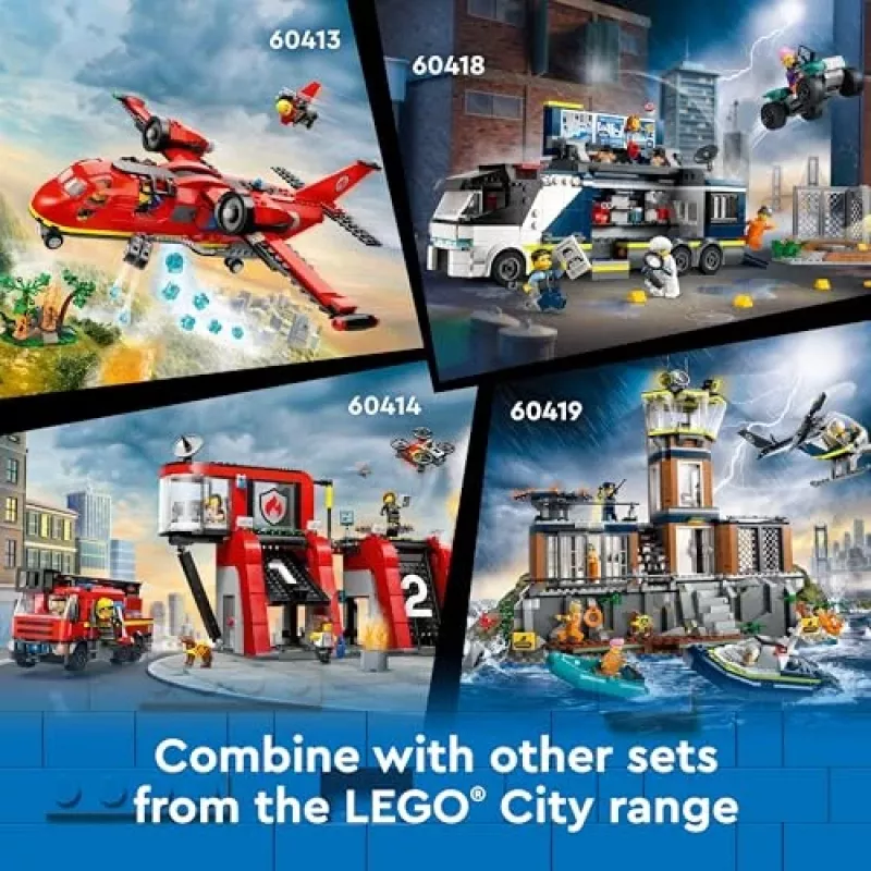 LEGO City Baukasten Polizeistation Gefängnisinsel 60419 — 980 Teile, 7 Minifiguren, 370×400×160 mm