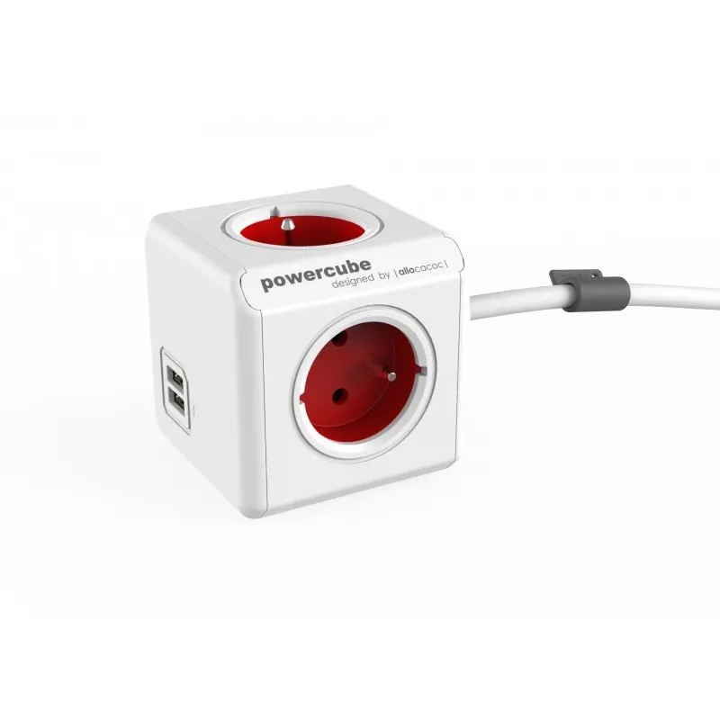 Allocacoc PowerCube Extended USB 1,5 m Steckdosenleiste, Rot