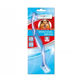 Doppelseitige Hundezahnbürste bogar Bogadent Ergo Dual Brush Mini — kompakte doppelköpfige Zahnbürste für kleine Hunde (5–10 kg, 120 g)