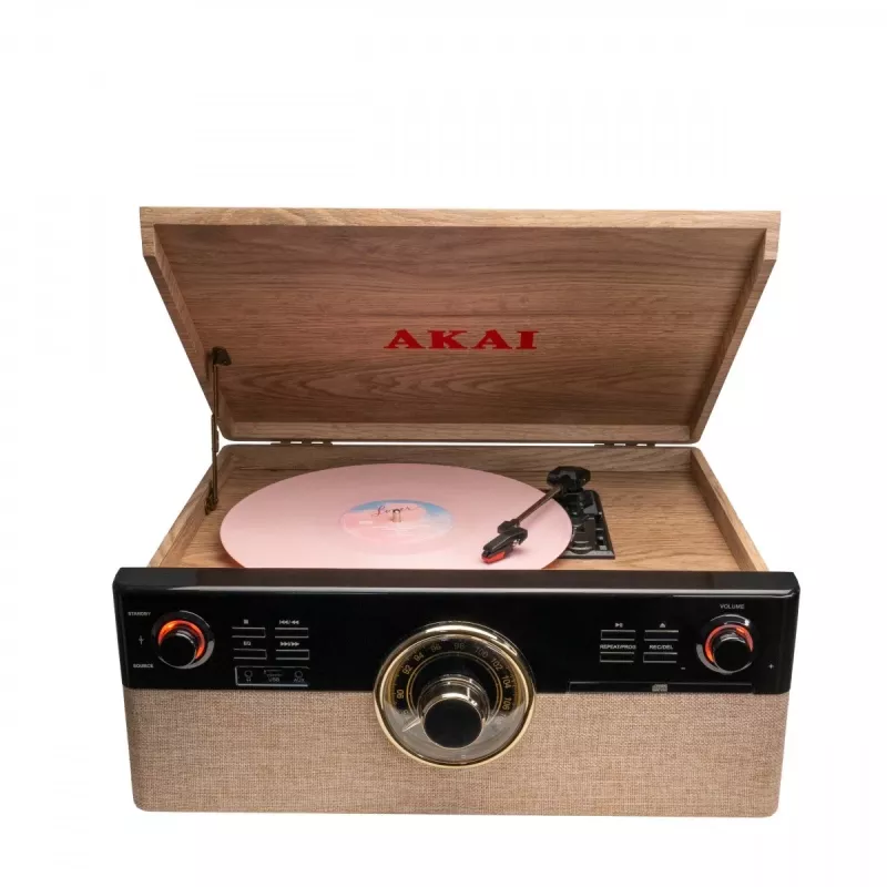 AKAI ATT-300CC Plattenspieler mit Riemenantrieb, USB und integriertem Phono-Vorverstärker, Schwarz