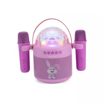 AKAI JoyBox Kids Karaoke-Set mit Bluetooth, USB, MicroSD, AUX, FM-Radio, RGB-Lichtern, Stimmverzerrer, Kabelmikrofon, wiederaufladbarem 1200mAh Akku, 5W RMS
