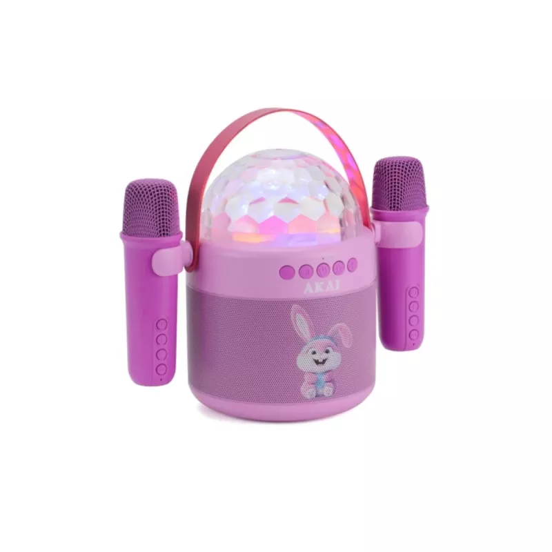AKAI JoyBox Kids Karaoke-Set mit Bluetooth, USB, MicroSD, AUX, FM-Radio, RGB-Lichtern, Stimmverzerrer, Kabelmikrofon, wiederaufladbarem 1200mAh Akku, 5W RMS