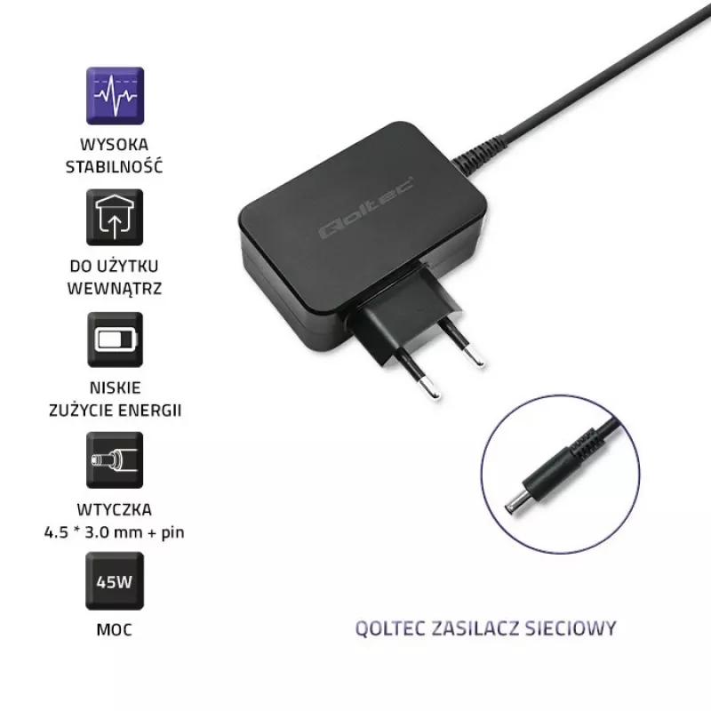 QOLTEC Netzteil für Dell Laptop 45W 19,5V 2,31A 4,5x3,0mm blaue Spitze