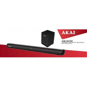 AKAI Soundbar ASB-20CSW 2.1 80W Wireless Subwoofer Bluetooth 5.0 HDMI ARC