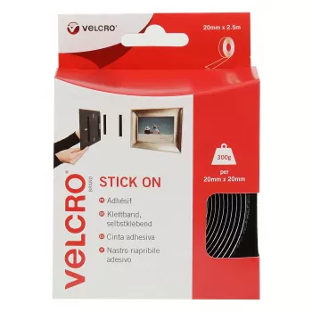 VELCRO Klettband 20 mm x 2,5 m Schwarz zum Annähen Nylon Box
