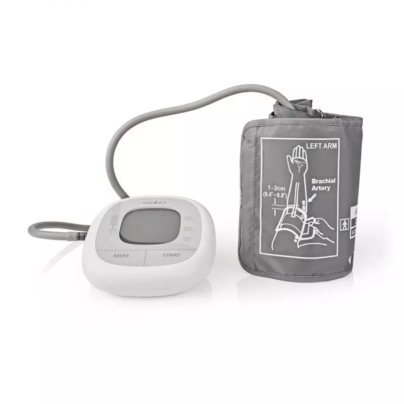 Nedis HCBL400WT Blutdruckmessgerät, Oberarm, LCD-Display, 22-42 cm Manschette, Weiß