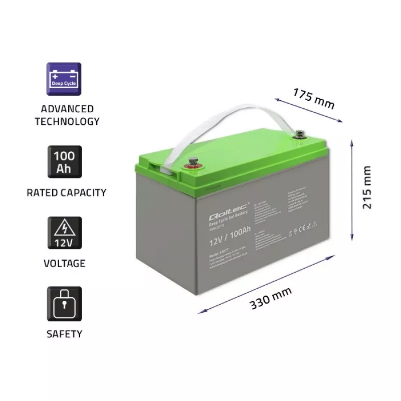 Qoltec 53077 USV-Batterie versiegelte Blei-Säure (VRLA) 12V 100Ah