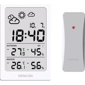 SENCOR Multifunktionsstation SWS 2300 W - Wetterstation mit Uhr, Wecker und Außensensor