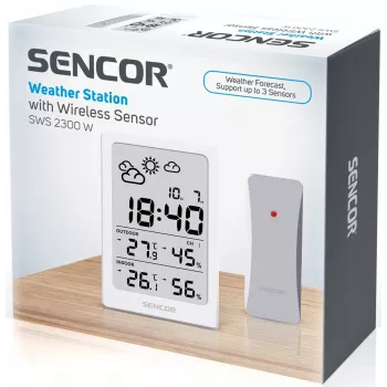 SENCOR Multifunktionsstation SWS 2300 W - Wetterstation mit Uhr, Wecker und Außensensor