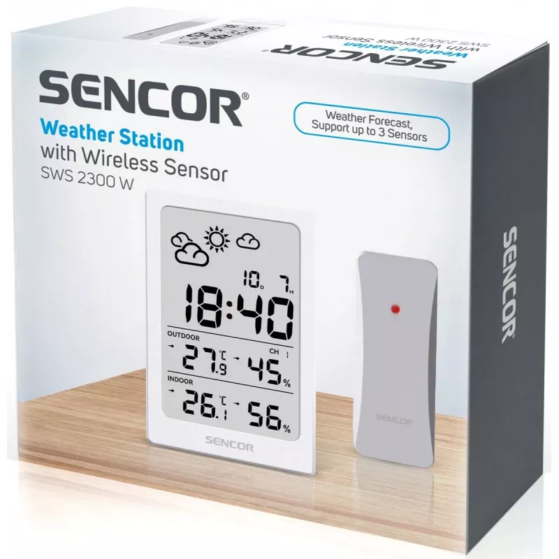 SENCOR Multifunktionsstation SWS 2300 W - Wetterstation mit Uhr, Wecker und Außensensor