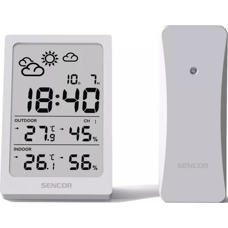 SENCOR Multifunktionsstation SWS 2300 W - Wetterstation mit Uhr, Wecker und Außensensor