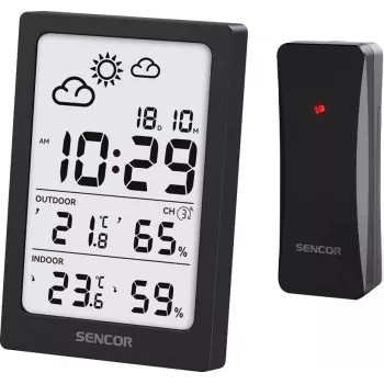 SENCOR Multifunktionale Wetterstation SWS 2300 B - Funkuhr, Innen-/Außentemperatur & Luftfeuchtigkeit, kabelloser Sensor