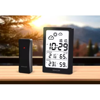 SENCOR Multifunktionale Wetterstation SWS 2300 B - Funkuhr, Innen-/Außentemperatur & Luftfeuchtigkeit, kabelloser Sensor