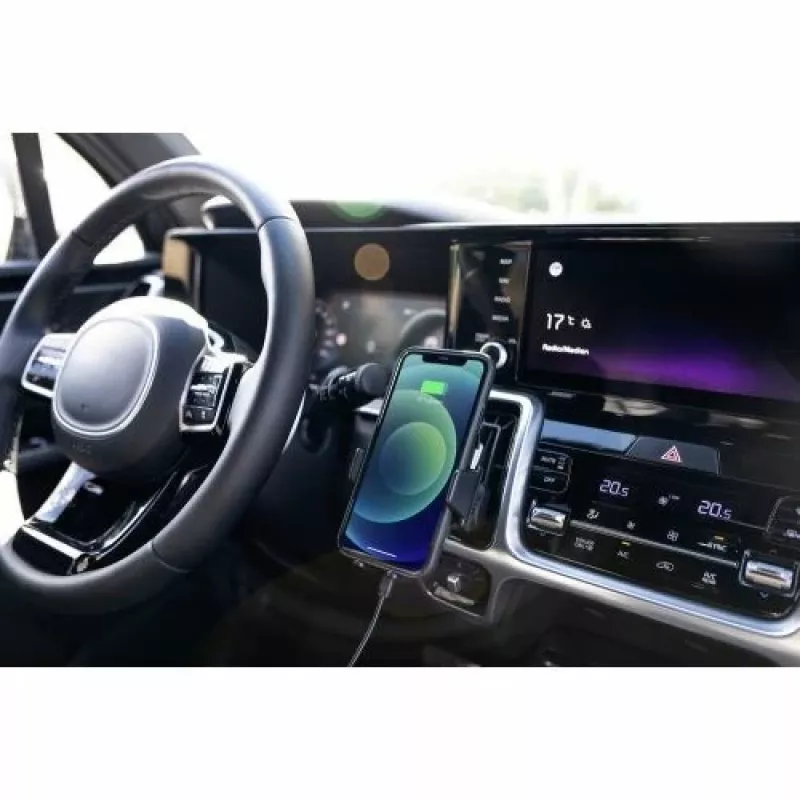 ANSMANN WiLine 15 Kabellose Auto-Ladehalterung - 15W Qi-Schnellladung, automatische Klemmung, 360°-Drehung, Schwarz