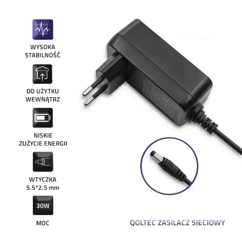 Qoltec Steckernetzteil 30W 15V 2A 5,5x2,5mm Schwarz