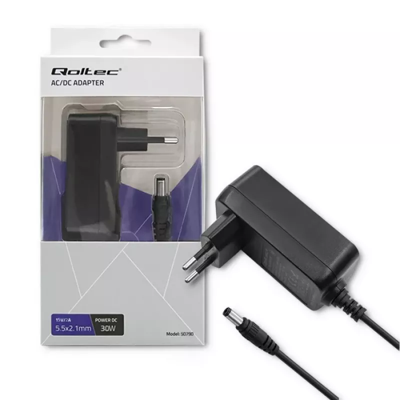 Qoltec Steckernetzteil 30W 15V 2A 5,5x2,5mm Schwarz