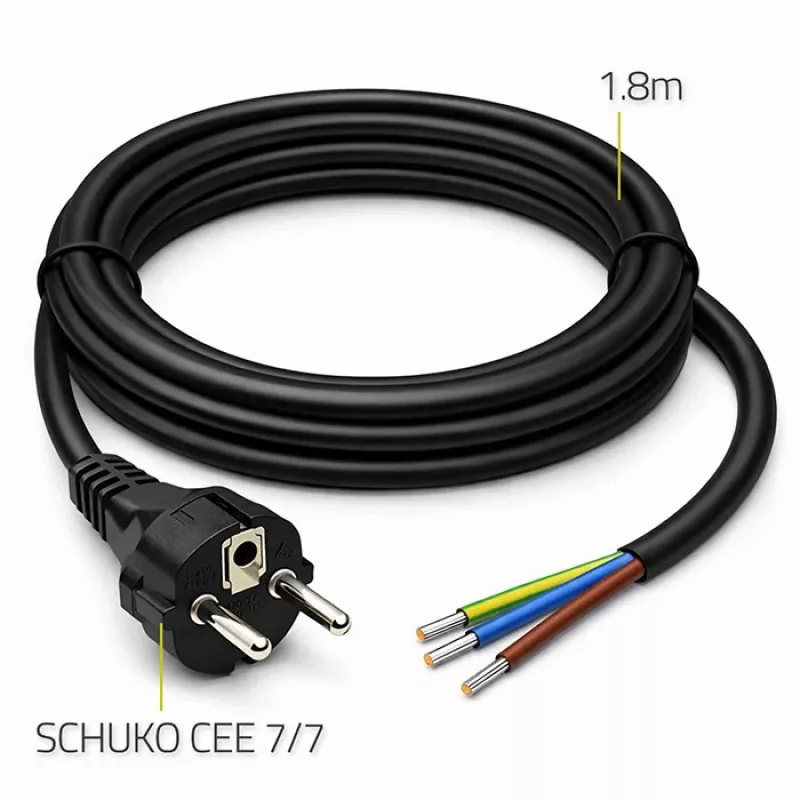 QOLTEC SCHUKO CEE Stromkabel Cu abisoliert und verlötet 1,5m Schwarz