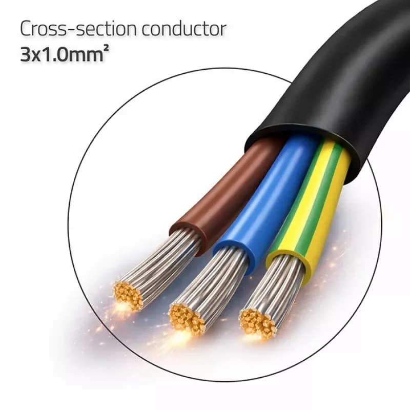 QOLTEC Stromkabel SCHUKO CEE Winkelstecker Cu abisoliert 1,5m Schwarz