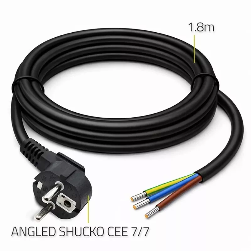 QOLTEC Stromkabel SCHUKO CEE Winkelstecker Cu abisoliert 1,5m Schwarz