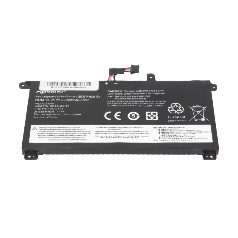 MOVANO Akku 01AV493 für Lenovo ThinkPad T570 T580 P51S - 2000 mAh (30 Wh)