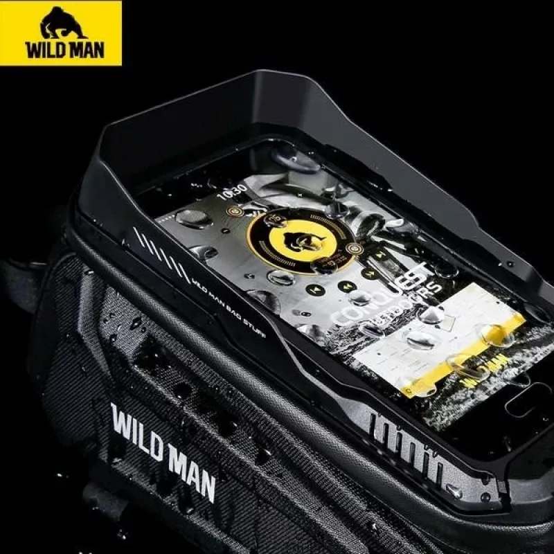 WILDMAN XT5 Frame Bag Black - Fahrrad-Oberrohrtasche mit Handytasche, wasserabweisendes PU-Leder