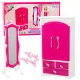 LEAN TOYS Puppenmöbel-Set Kleiderschrank mit Spiegel und Kleiderbügeln Rosa