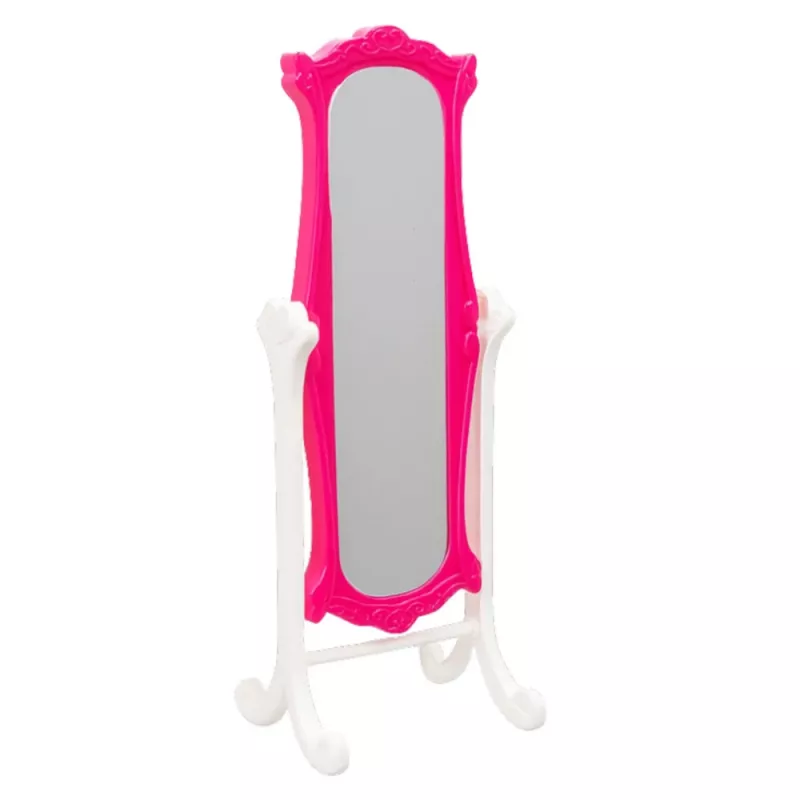 LEAN TOYS Puppenmöbel-Set Kleiderschrank mit Spiegel und Kleiderbügeln Rosa