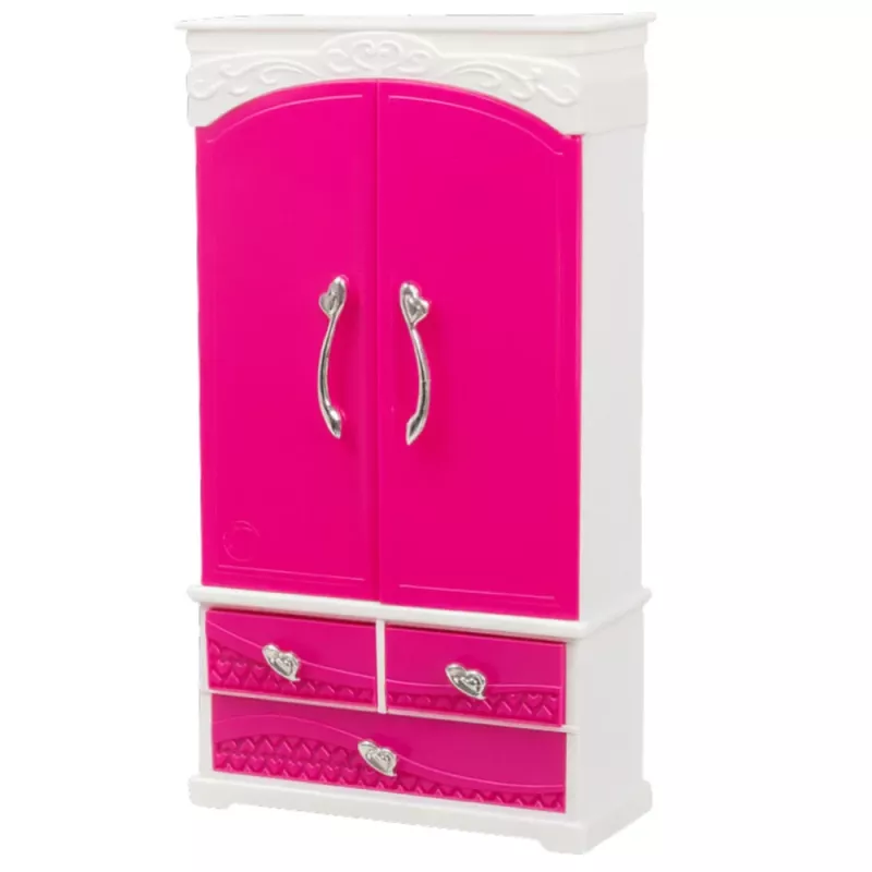 LEAN TOYS Puppenmöbel-Set Kleiderschrank mit Spiegel und Kleiderbügeln Rosa