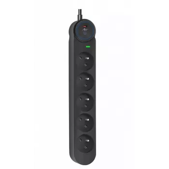 ART F2110 Steckdosenleiste 5 Steckdosen 16A 3m Schwarz