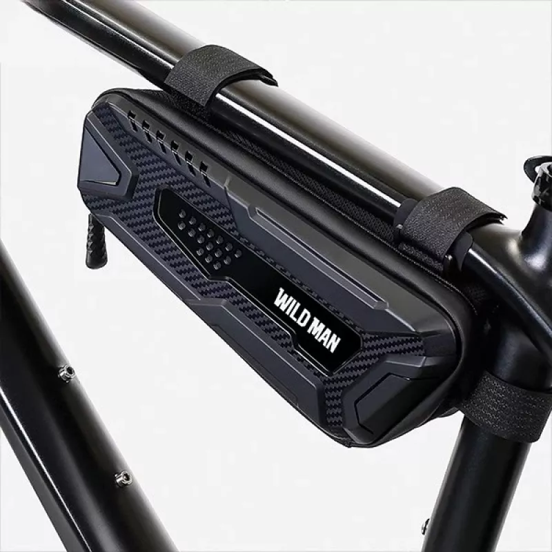 WILDMAN Bicycle Frame Bag M, Schwarz, PU-Leder, EVA, 1,2L, Handyfach, Touchscreen-kompatibel