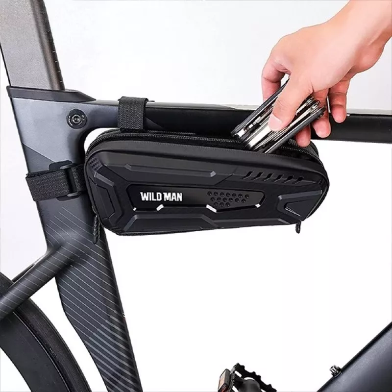 WILDMAN Bicycle Frame Bag M, Schwarz, PU-Leder, EVA, 1,2L, Handyfach, Touchscreen-kompatibel