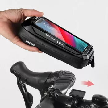 WILDMAN X3 Fahrradlenkertasche mit Handyhalter, Schwarz, Hartschale, wasserabweisend, bis 6,7 Zoll