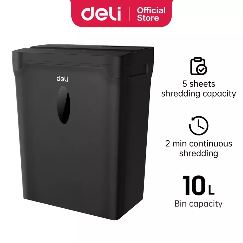 DELI ET014 Cross-Cut Papier-Schredder, 10 Blatt, P-4 Sicherheit, 21L Behälter, Schwarz