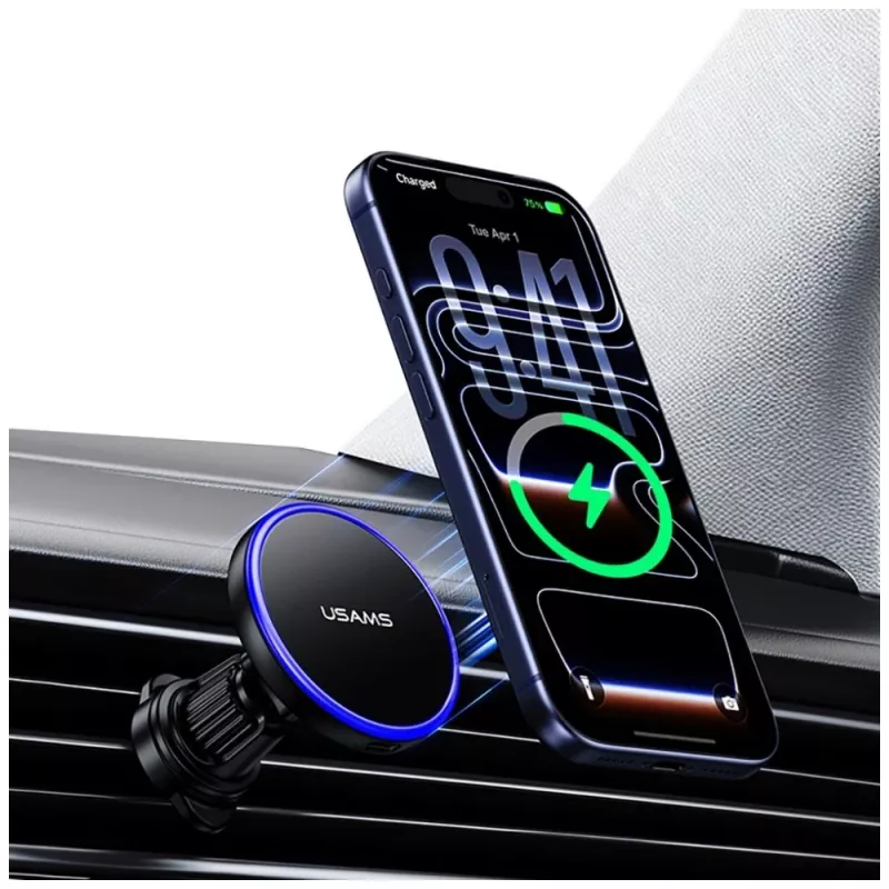 USAMS Magnetischer Lüftungsdüsen-Halter für Smartphones, 360° Rotation, Schwarz