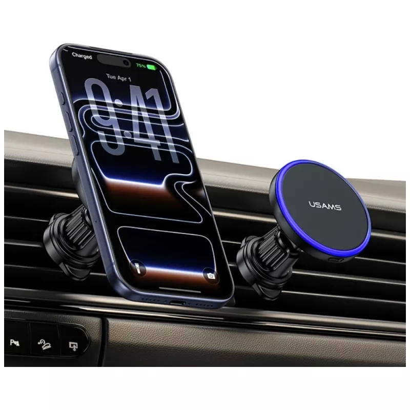 USAMS Magnetischer Lüftungsdüsen-Halter für Smartphones, 360° Rotation, Schwarz