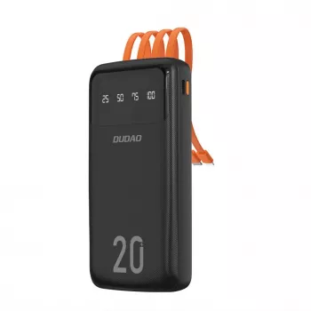 Dudao K6Pro+ Power Bank 20000mAh mit 4 integrierten Kabeln USB-C Micro USB Lightning USB-A Eingang Schwarz