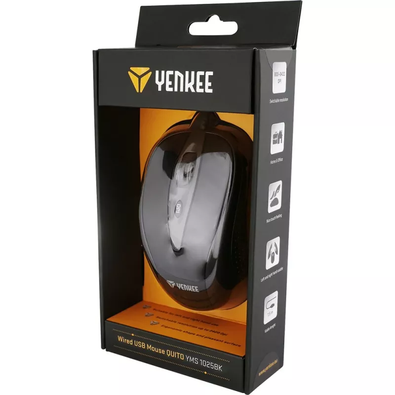YENKEE YMS 1025 BK QUITO USB Kabelmaus, Optisch, 1000 DPI, 4 Tasten, Schwarz