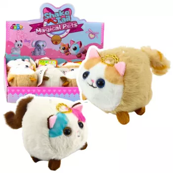 LEAN TOYS Plüschkätzchen Maskottchen mit wackelndem Schwanz Braun und Weiß