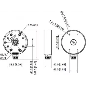 Hikvision DS-1280ZJ-PT6-Y Anschlussdosen-Montagehalterung, Schwarz, Aluminiumlegierung, wetterfest, Innen-/Außenbereich