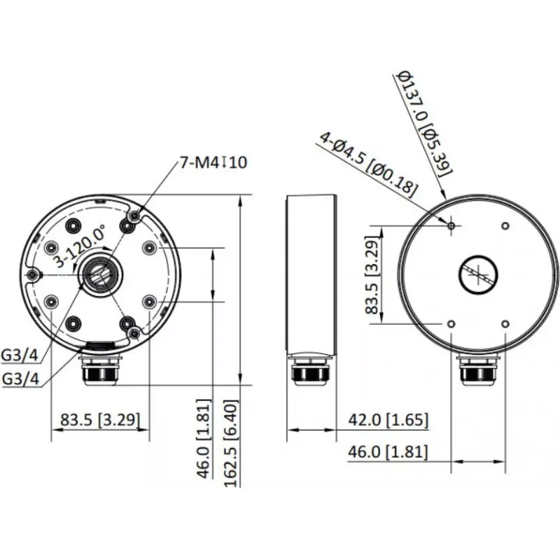 Hikvision DS-1280ZJ-PT6-Y Anschlussdosen-Montagehalterung, Schwarz, Aluminiumlegierung, wetterfest, Innen-/Außenbereich