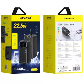 AWEI PA-107 Power Bank 50000mAh 22.5W PD 3xUSB Schwarz