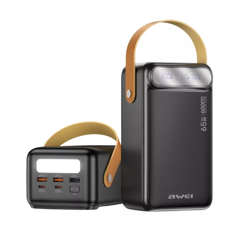 AWEI PA-82 Power Bank 60000mAh 65W PD 2xUSB-A/USB-C Schwarz