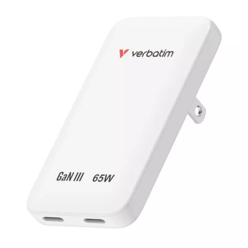 Verbatim Slim GaN Charger 2 Port 65W (EU/UK/US) Weiß