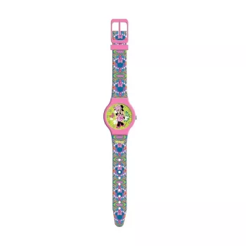 PULIO Analoguhr in Blechdose - Disney Minnie Maus, rosa PU-Lederarmband, Quarzwerk, 30mm Metallgehäuse, spritzwassergeschützt, Mädchen ab 6 Jahren