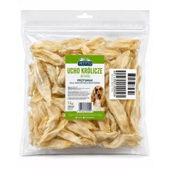 PETITTO Kaninchenohr Kausnack für Hunde - ohne Fell, 1 kg