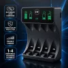 Qoltec NiMH/NiCd Akku-Ladegerät für AA, AAA, C, D, 9V mit LCD-Anzeige und USB-C-Kabel - Schwarz