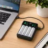 Qoltec NiMH/NiCd Akku-Ladegerät für AA, AAA, C, D, 9V mit LCD-Anzeige und USB-C-Kabel - Schwarz